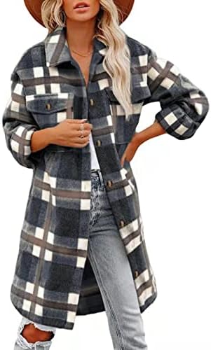 Viaje casaco casual para o inverno de inverno de manga comprida botão flutuante casacos conforto flanela lapela confortável xadrez