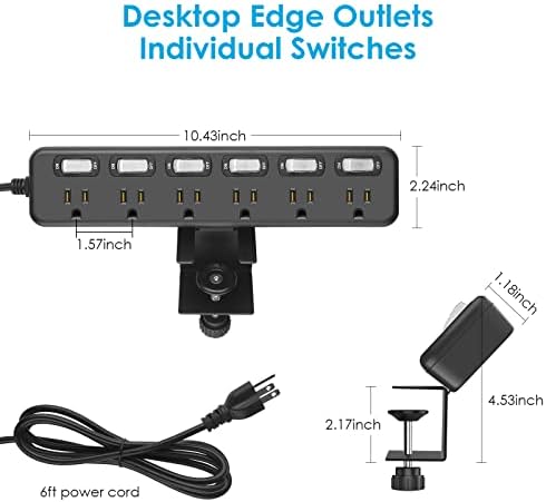 Switches individuais da faixa de energia da mesa, junho 6 outlet 800j Protetor de protetor de protetor de pinça de mesa