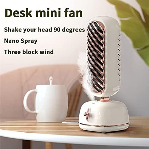 Ventilador de ar condicionado de ar condicionado de ar portátil, 3 ventos Speed ​​USB Desk Fan, fã de mesa de neblina de umidificador super silencioso, fã pessoal de 80 ° de desktop da cabeça de 80 °, ventilador de desktop para umidificador para o quarto de escritório em casa, externo ao