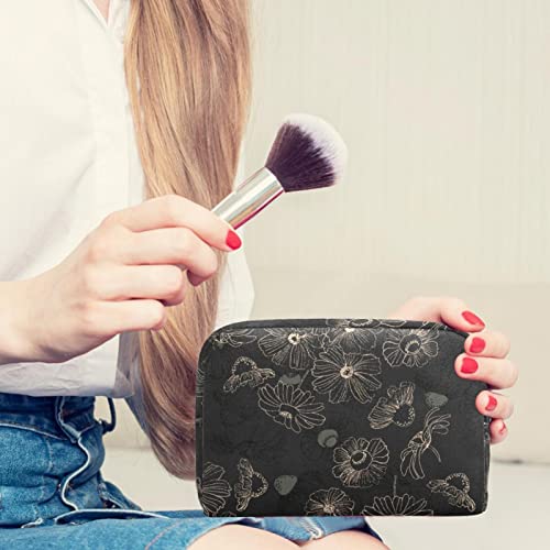 Bolsa de higiene pessoal Bolsa de lavagem organizadora de maquiagem de viagem cosmética com zíper Blackboard desenhado Flor Amarela