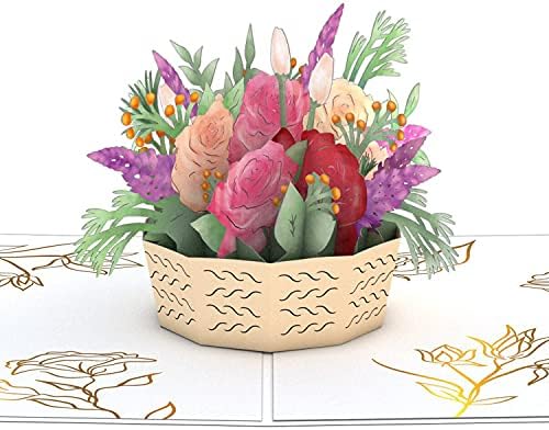 Cartão pop-up de cesto de rosa rosa LovePop, cartão de felicitações 5x7-3d, flores de papel pop-up, cartão de felicitações do dia dos namorados para mamãe, cartão de aniversário para esposa, cartão de apreciação, pensando em você