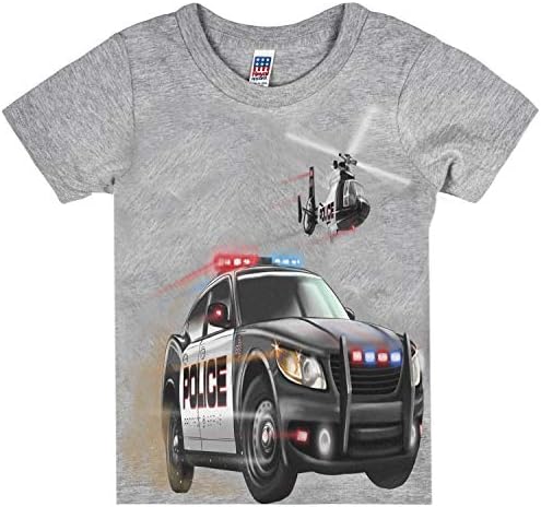 Camisas que vão carro da polícia de meninos e camiseta de helicóptero