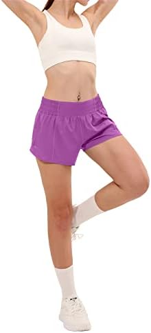 Shorts atléticos de cintura alta aurefin para mulheres, shorts de exercícios de tamanho feminino com revestimento e bolso de