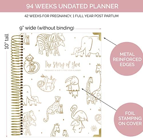 Planejadores diários da Bloom e pacote de planejadores e acessórios do primeiro ano do bebê - Planejador de capa dura e revista de lembranças e pacote de adesivos de maternidade/maternidade