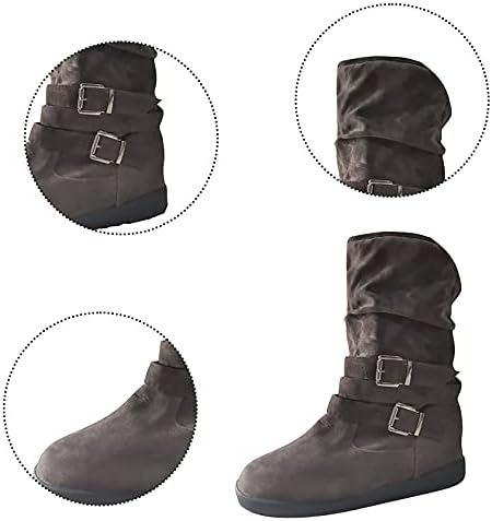 Botas de plataforma Shije para mulheres de dedão redonda Cowgirl botas ocidentais inverno e fivela de outono fivela de cashmere