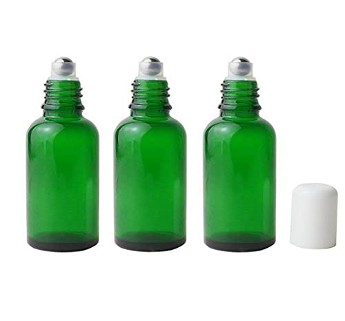 Vasana 3pcs 50ml Rolo de óleo essencial de vidro verde vazio em garrafas amostras cosméticas Vasos de embalagem com bola de rolo de