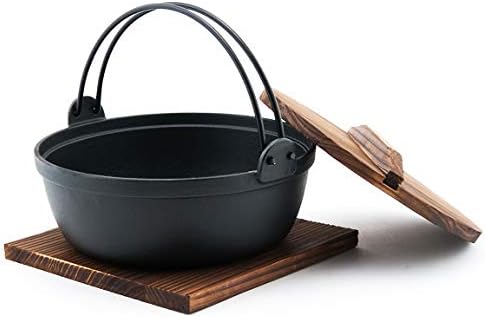 Feliz vendas Hssn-Mdp85, design japonês nabe fundido nabe sukiyaki nabemono hot pote com tampa de madeira, 58 fl.oz.