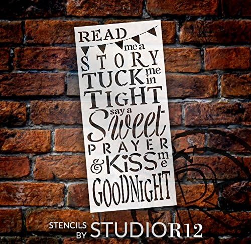 Leia -me uma história e beije -me boa noite estêncil por studior12 | Modelo Mylar reutilizável | Use para pintar sinais de madeira