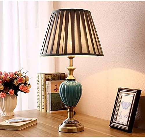 Lâmpada de mesa Zhyh Minimalista de cabeceira de cabeceira de cabeceira, lâmpada de mesa de cerâmica, abajur de tecido dobrável clássico, lâmpada de mesa de cabeceira de liga de bronze, lâmpada de mesa de cabeceira