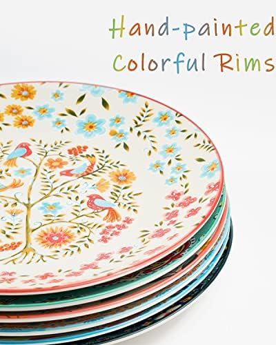 Placas de cerâmica de 10,5 ”de 10,5” com padrões variados, conjunto de 6, microondas e lava -louças seguras e coloridas de salada de porcelana pratos de jantar de 6 conjuntos de 6
