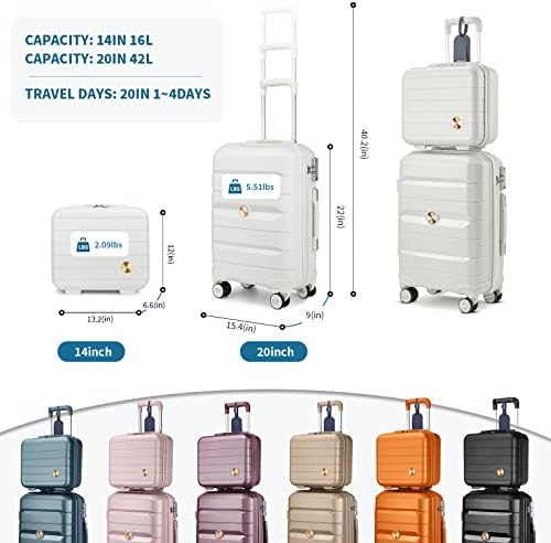Somago 20in Carry On Bagage e 14in Mini Cosmetic Cosmetic Setting Bagage Bagage com rodas de girador