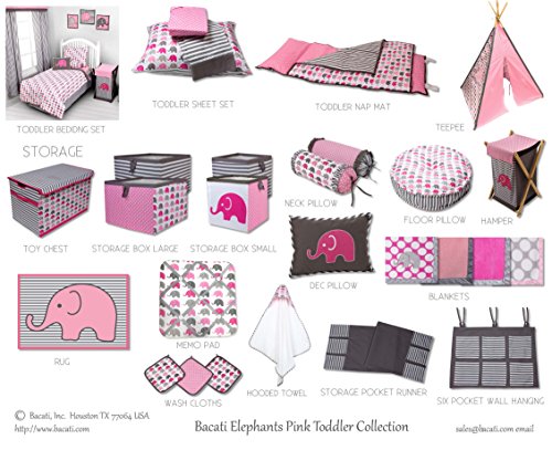 Bacati Elephants Girls Fabric Memory/Memo Photo Bulletin Board, rosa/cinza