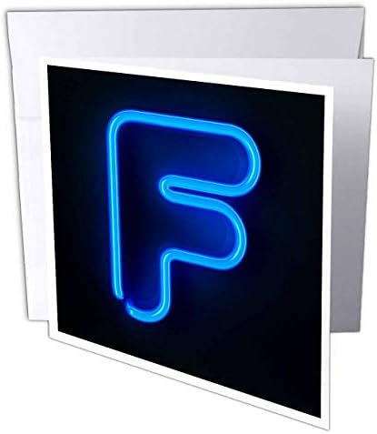 Monograma letra F Resumo de neon azul iluminado - cartões de felicitações, 6 x 6 polegadas, conjunto de 12