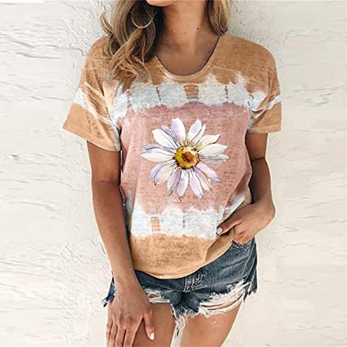 Campa superior para mulheres outono verão 2023 Manga curta Crew algodão Sun Sunflower Floral Graphic Brunch Tshirt Mk Mk