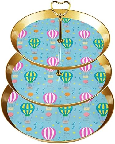 Dragonbtu 3 cupcakes de camada com haste dourado haste plástico de sobremesa bandeja de torre de ar quente Balões de ar quente