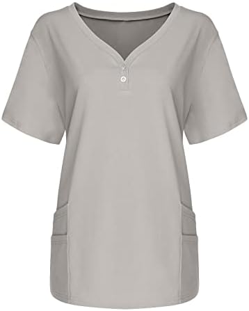 Mulheres Tampas de verão Manga curta Botão da camiseta V Camisa uniforme de trabalho de trabalho solto de enfermagem Bloups
