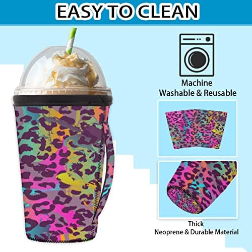 Motificação de leopardo colorido reutilizável neoprene de capa de café gelado mangas isoladas para bebidas frias xícaras