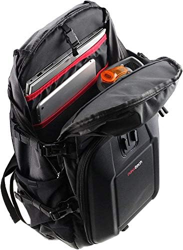Backpack da câmera de ação da Navitech e estojo de armazenamento vermelho com cinta de tórax integrada - compatível com a câmera
