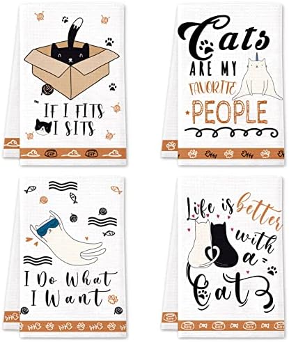 Toalhas de cozinha de gato lebsitey conjunto de 4 toalhas de mão decorativas engraçadas