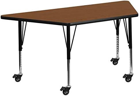 Flash Furniture Wren Mobile 29''W x 57''l Trapezoid Oak HP Laminado Atividade Tabela - Altura Ajustável Pernas curtas