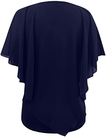Blouses de túnica de verão para mulheres camisas vintage tshirts tops com chiffon manga curta xale fluxo de camiseta dupla