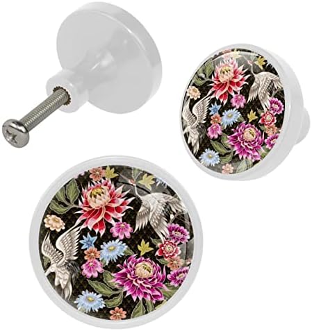 Botões de cômoda de cerveja Crane Chrysanthemum Maçanetas de gabinete de vidro de cristal botões de impressão de cor de cor