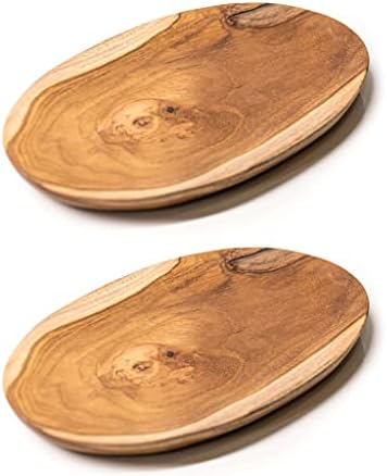Tigelas da floresta tropical Conjunto de 2 placas médios de madeira de teca javanesa média- 9 x6- perfeita para uso diário- quente e fria amigável, placas de madeira ultra-duráveis ​​e premium- artesanais por artesãos indonésios