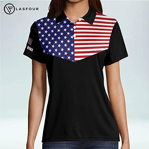 Lasfour Personalizou American Bandle American Bowling Shirts for Women, camisas polo personalizadas da equipe de boliche rápido