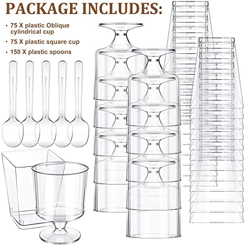 300 Pack mini xícaras de sobremesa com colheres Clear Plástico PARFAIT Apretizador Copa inclinada Round Cup para sobremesas Címicas Centro Centro de Parfait Cara de Tools para Spetes Sobremesas