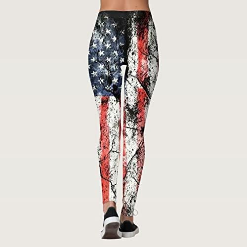 American Flag 4 de julho Leggings femininos de cintura alta estrelas patrióticas listras calças ioga