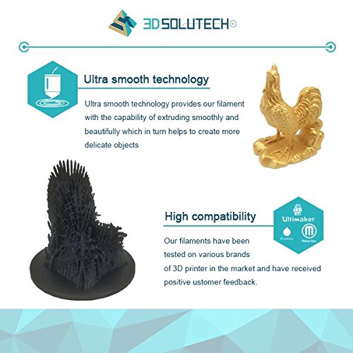 3D Solutech - PLA175RGLD Gold 3D PLA Filamento de 1,75 mm, precisão dimensional +/- 0,03 mm, 2,2 lbs