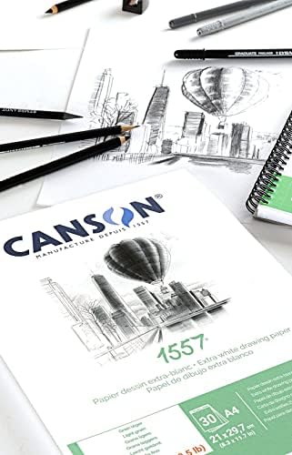 CANSON 1557 Extra White 120GSM A5 Sketch Paper, Grain Light, 30 folhas, ideais para artistas e ilustradores profissionais