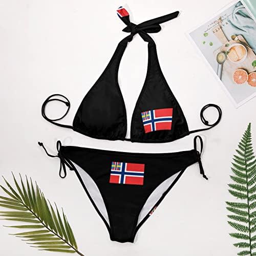 Norwegian Flagian Feminino 2 Peças Impressão de maiô Halter V-Wire Ternos de banho