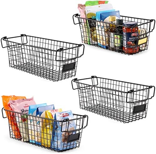 4 Pacote [xl grande] cestas de arame empilhável para organizar - armazenamento de despensa e organização caixas de metal para produtos, alimentos, frutas - armário de banheiro de cozinha, bancada, sob o organizador da pia