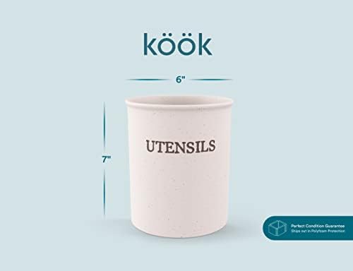 Kook grande barra de utensílio para balcão de cozinha, suporte de utensílio de cerâmica, caddy pesado e estável, decoração da fazenda, grés de manchas foscas, creme, 6 ”, lavadora de louça Safe