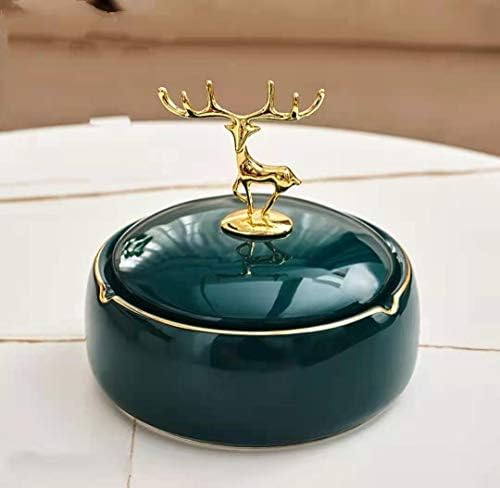 PHTW Creative Deer Head Ashtray Luxury Hound Home Living Room Anti-Flying Ash com ornamentos de cinzas de escritório de tampa