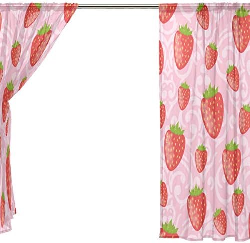 Floral fofo rosa morangos semi-pura cortinas de janela drlapes painéis tratamento-55x78in para sala de estar quarto quarto de