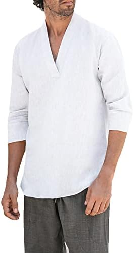 BMISEGM Mens camiseta masculina camisa linente de algodão lazer de férias de férias de manga longa
