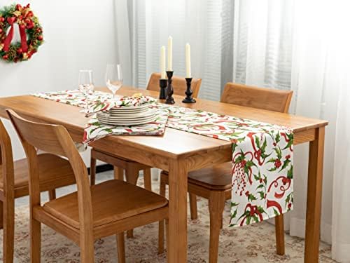 Holly Ribbon Traditions Tabela Impresso Mesa de Natal Corredor - rugas grátis 14 x 72 polegadas Retângulo de mesa para férias