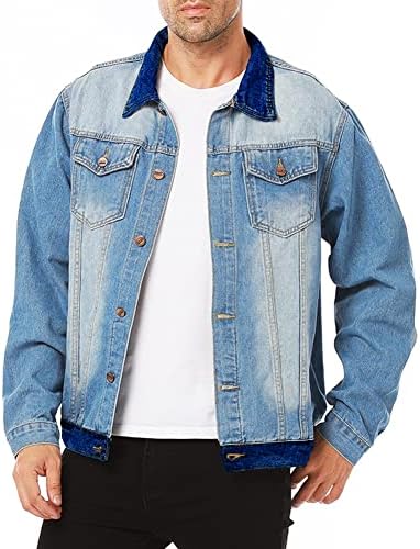 Jacket Jean de longbida masculino rasgou o casaco de caminhão de jeans angustiado com buracos