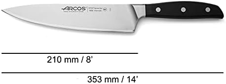 Arcos forjou faca de chef de 8 polegadas de aço inoxidável. Faca de cozinha profissional para cozinhar. Alça de polioximetileno ergonômico e lâmina de 210 mm. Série Manhattan. Cor preta