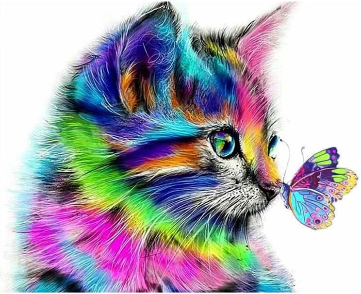 Kits de arte de pintura de diamante OMWRTE para adultos para crianças iniciantes, 5D Round - Cat e Butterfly Animals -