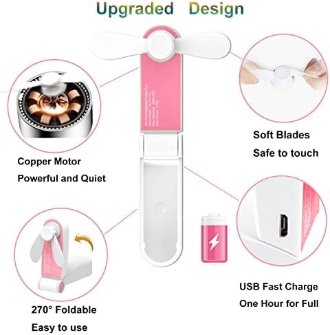 SupBabear Pessoal Fan portátil, mini -fã de bolso portátil, pequenos fãs dobráveis ​​USB recarregáveis ​​para mulheres