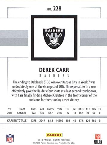 2018 Panini NFL Football 228 Derek Carr Oakland Raiders Cartão de negociação oficial