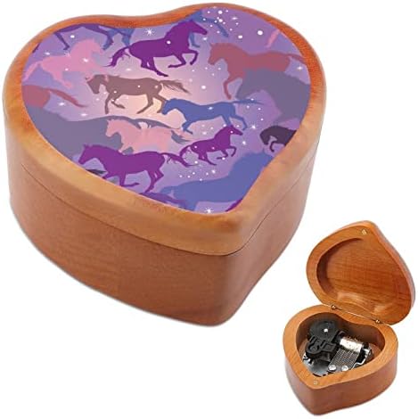 Nudquio Horse Heart Shapet Wooden Music Box Vintage Clockwork Box Musical Birthday Birthday's Day Day's Gift