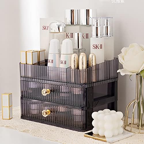 Organizador de maquiagem de acrílico Kchthass com 2 gavetas, casos de exibição cosmética para vaidade, bancada dos organizadores de cuidados com a pele, suporte de armazenamento de mesa para perfume, loção, batom, pincéis