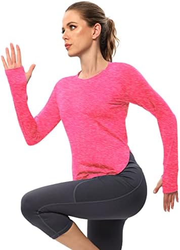 Camisas de treino de manga longa ictiva para mulheres que executam camisa de ginástica de ioga com tampa de malha