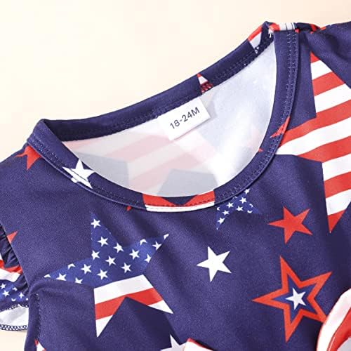 Zarmfly Girls 4 de julho vestido para criança vestidos de bandeira americana flutter manga roupas patrióticas roupas da independência