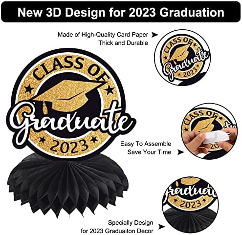 9 Peças Classe de 2023 Decorações de mesa de graduação - 2023 Parabéns Graduos Centerpieces, toppers de mesa de graduação Decoração