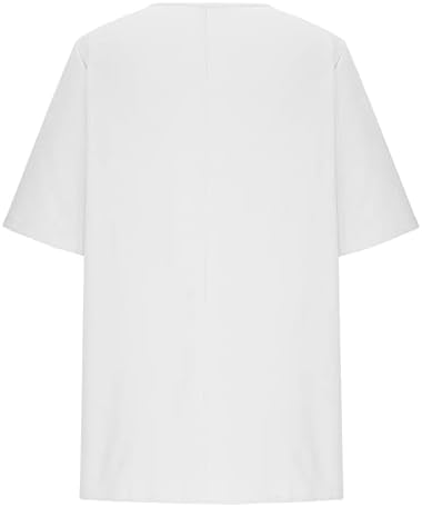 Tops de verão para mulheres, linho de algodão Vintage Print Print Túnica solta Camisas de manga curta Blusa de botão casual